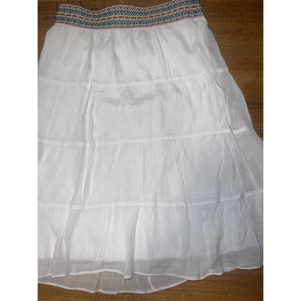 IZ Byer Girls Medium (10-12) White Tiered Knee‎ Length Color Elastic Waist Skirt - Picture 2 of 5